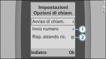 Menù 'Impostazioni - opzioni di chiamata'